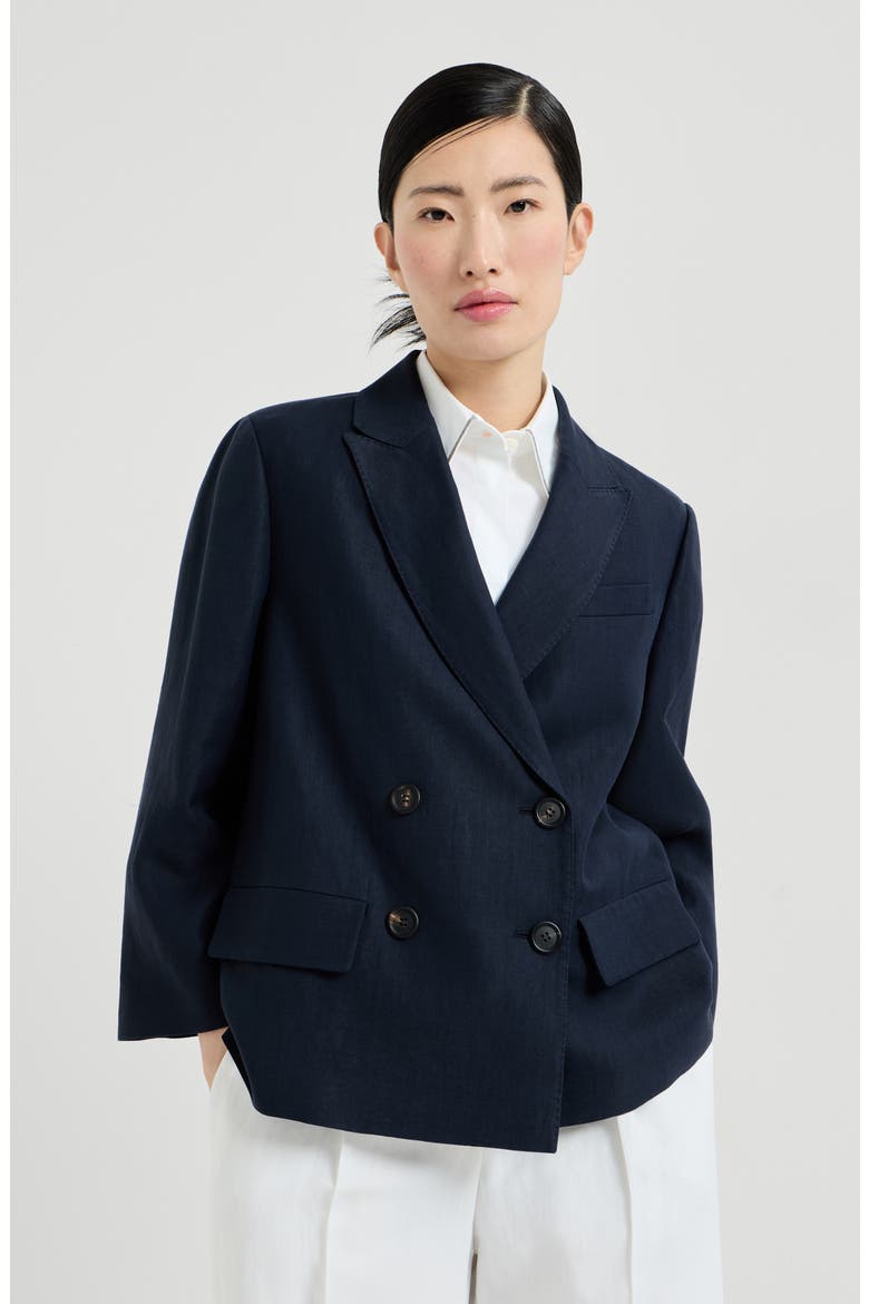 Fluid twill blazer with monili, Main, color, Blue