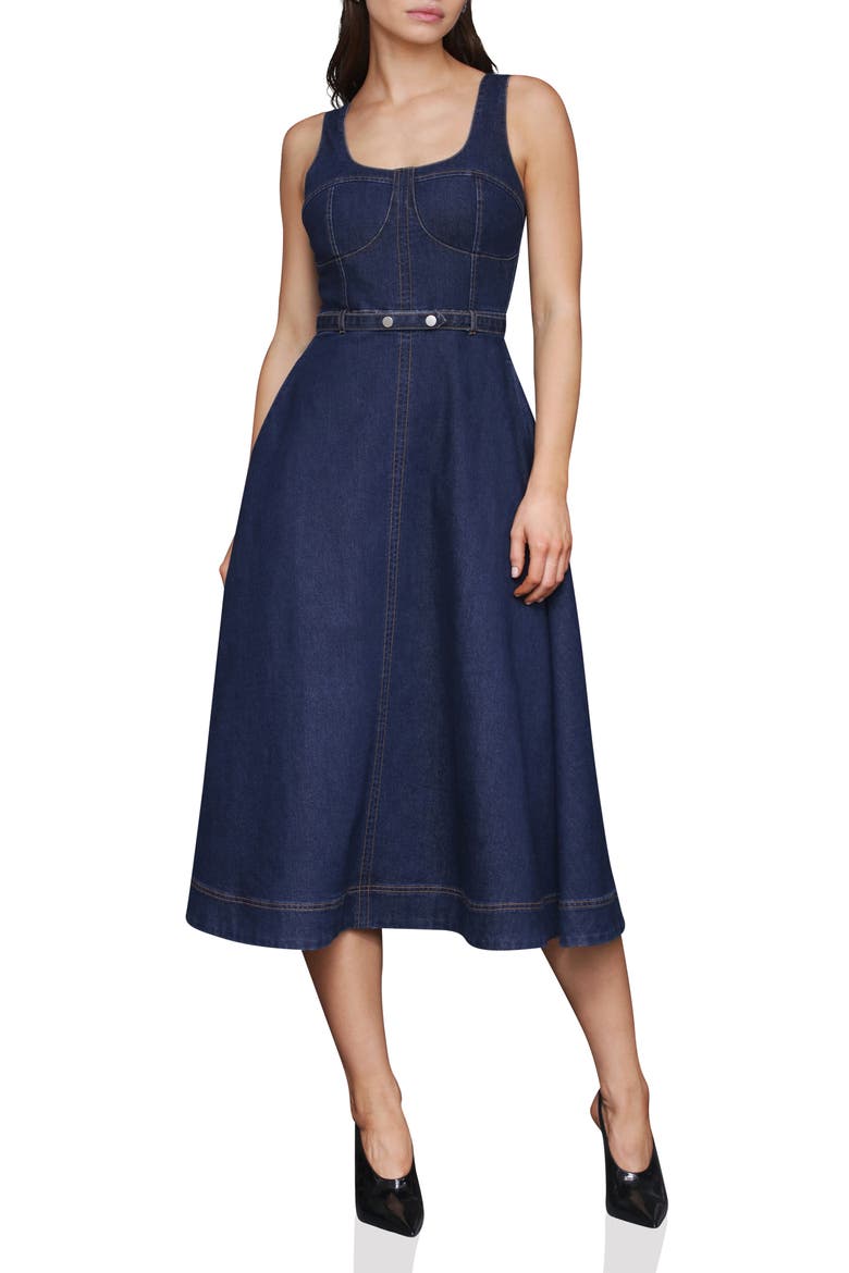 frame bustier denim dress Denim Fit & Flare Bustier Midi Dress
