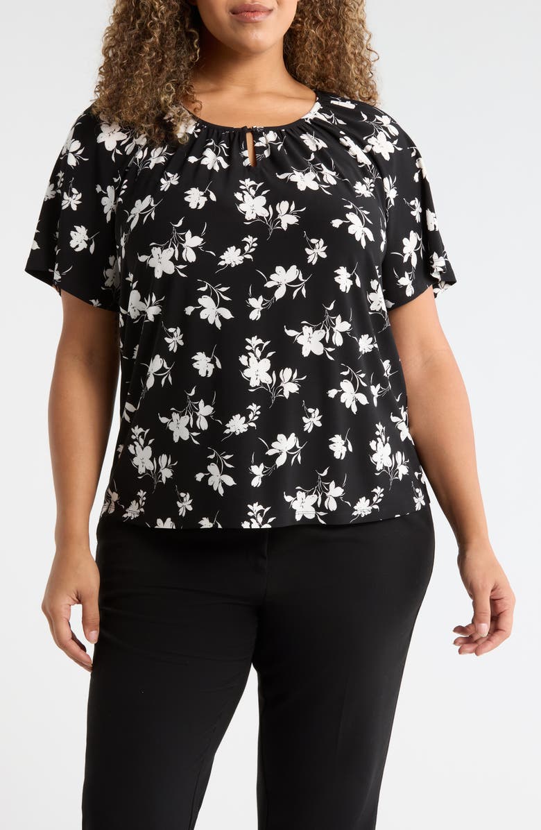 AK ANNE KLEIN Keyhole Print Peasant Top, Main, color,