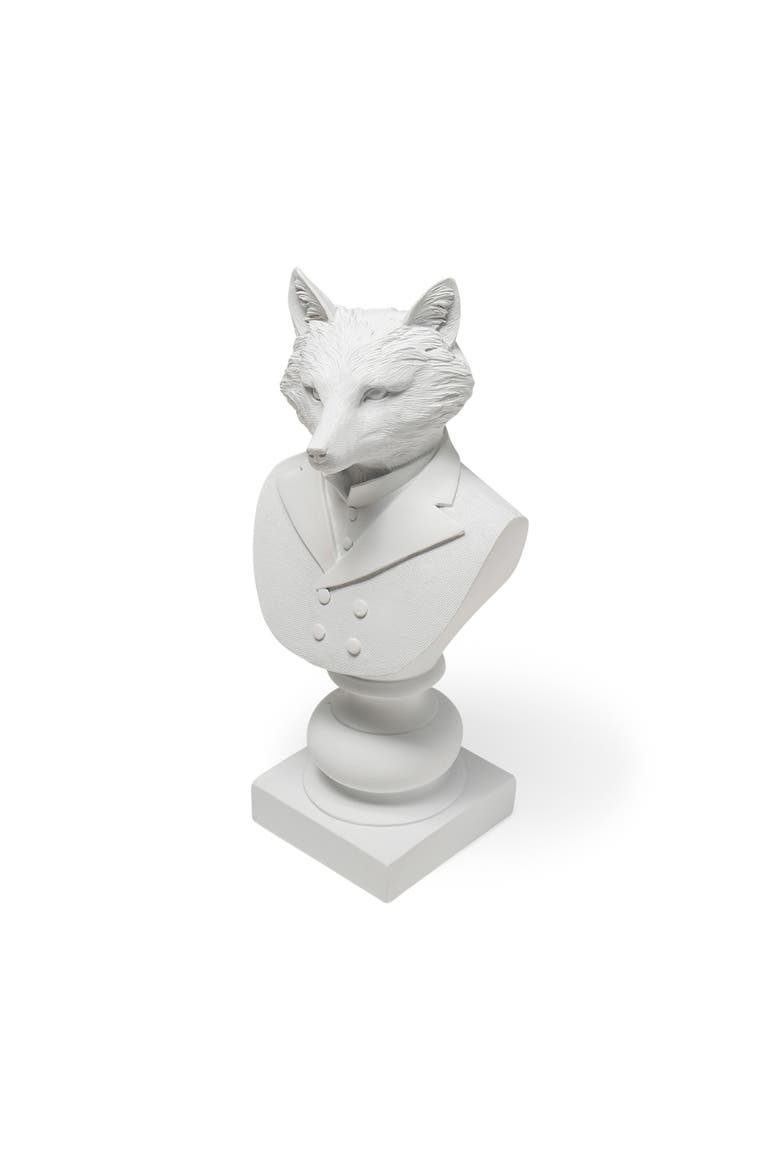 Murray Painted Resin Fox in a Suit Bust, Main, color, White