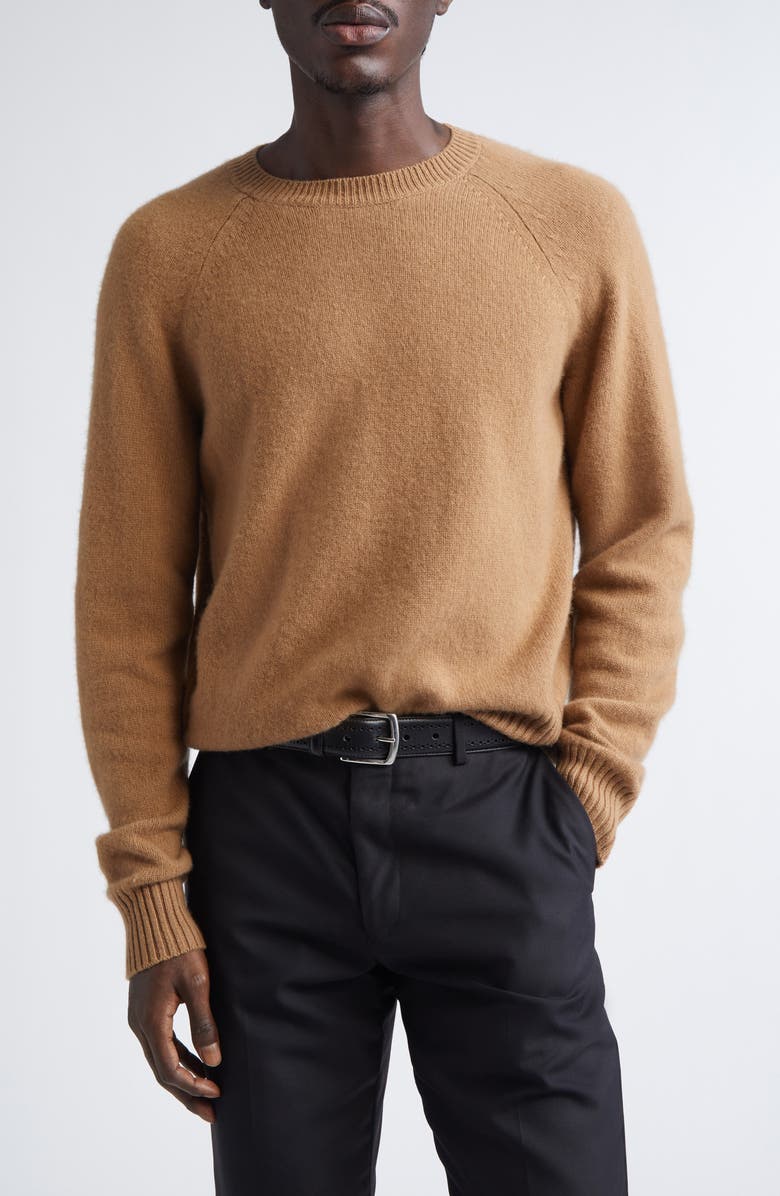 TOM FORD Felted Cashmere Crewneck Sweater, Main, color, Jb252 Camel