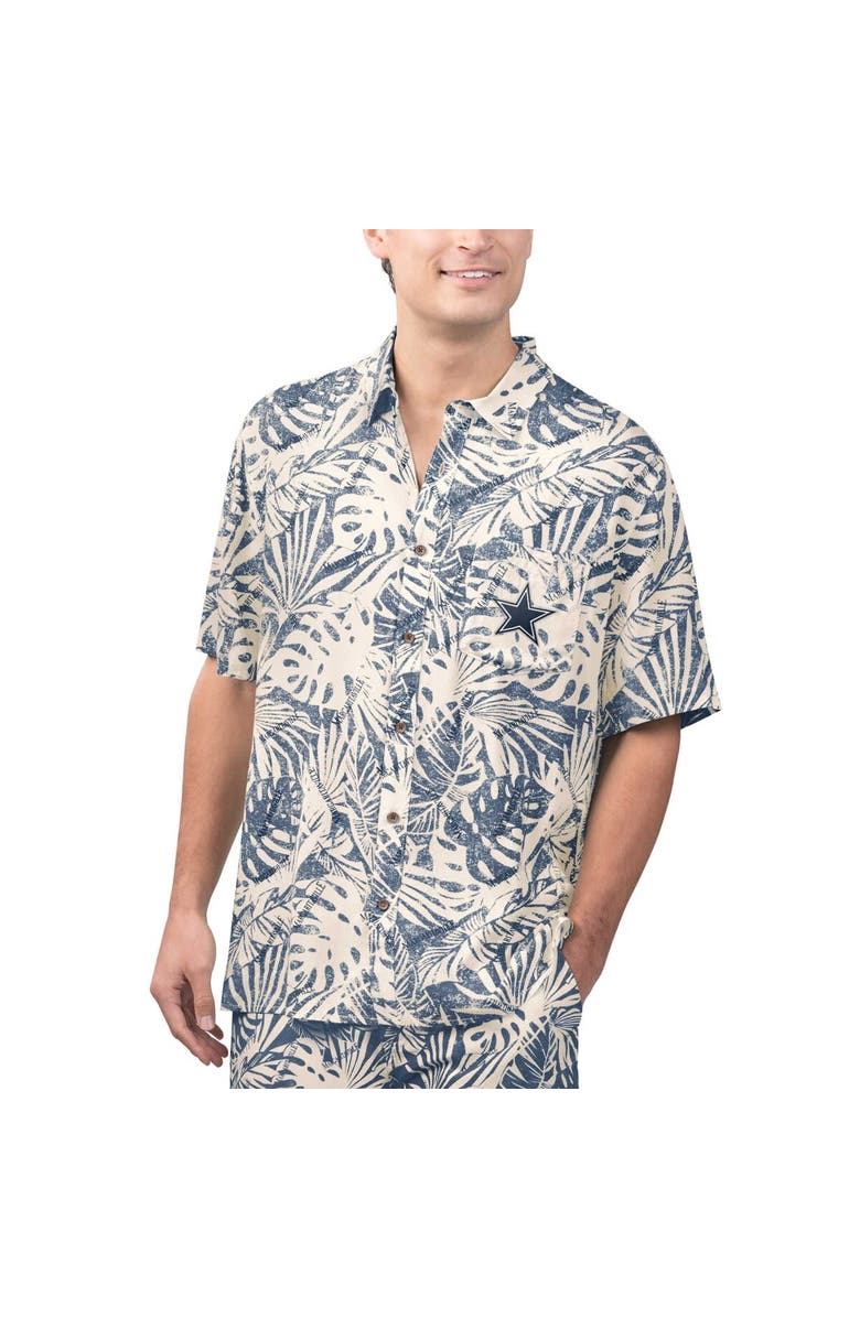 Margaritaville Men's Margaritaville Navy Dallas Cowboys Sand Washed Monstera Full-Button Party Shirt, Alternate, color, Navy