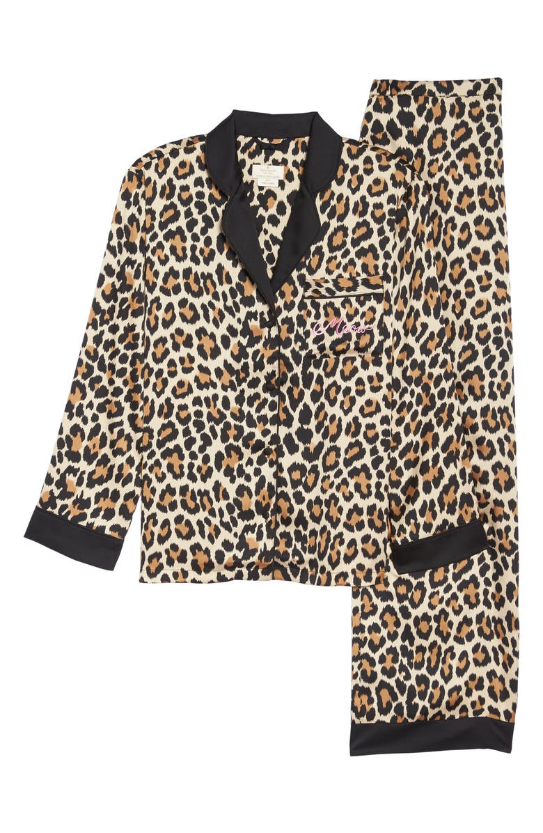 ZDNU KATE SPADE kate spade new york leopard print charmeuse pajamas & sleep mask, Alternate, color, 