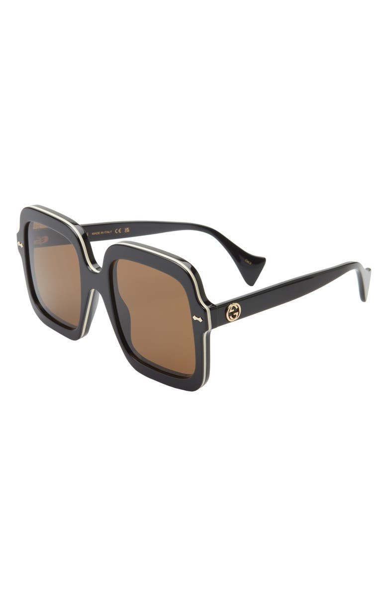 Gucci 56mm Square Sunglasses, Alternate, color, Black Black Brown