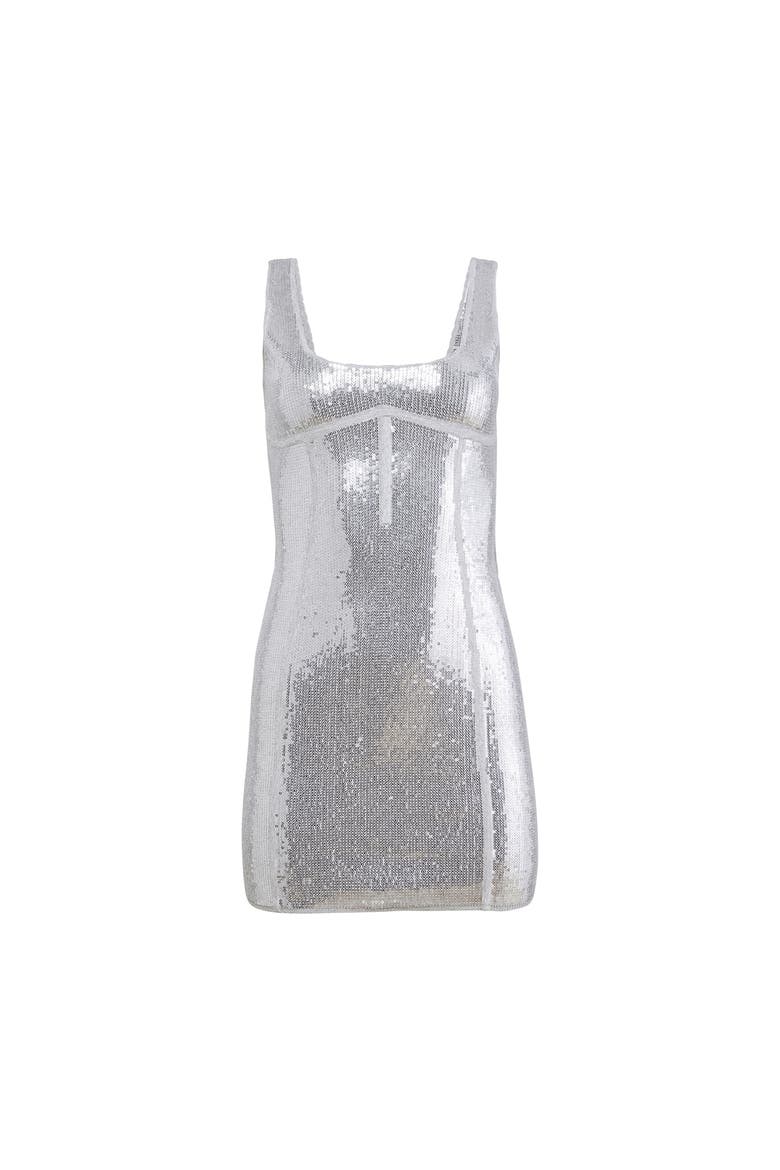 Sequin Knit Bodycon Mini Corset Dress, Alternate, color, PLATINUM