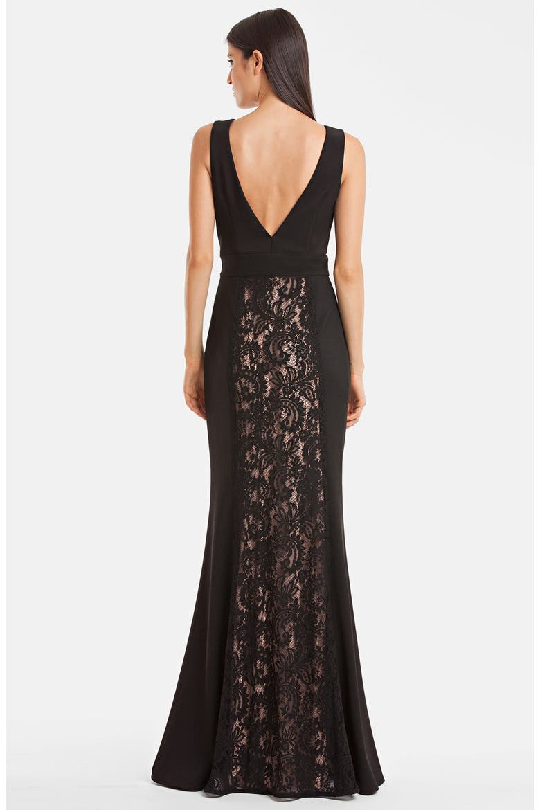 Ottoman & Lace Scoop Back Gown, Alternate, color, BLACK/ NUDE
