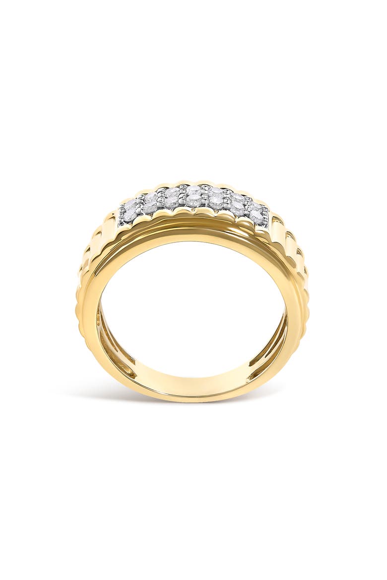 Men's 14K Yellow Gold Plated Sterling Silver 3/8 Cttw Diamond Ribbed Band Ring, Alternate, color, Yellow Gold over Silver