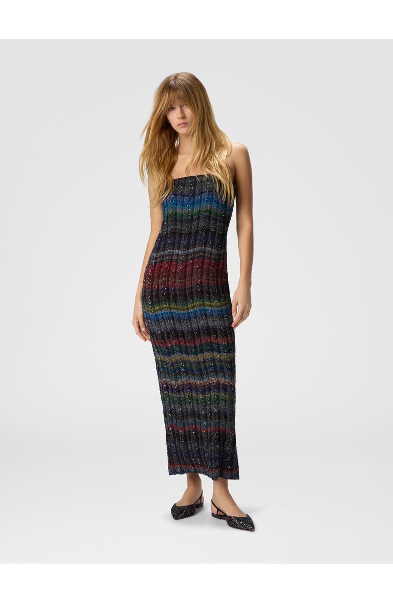 Missoni Long Strapless Dress With Wave Check Pattern, Alternate, color, Multicoloured