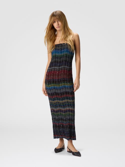 Missoni Long Strapless Dress With Wave Check Pattern In Black