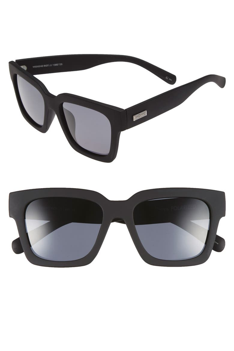 'Weekend Riot' 55mm Sunglasses, Main, color, BLACK RUBBER/ SMOKE MONO POLAR