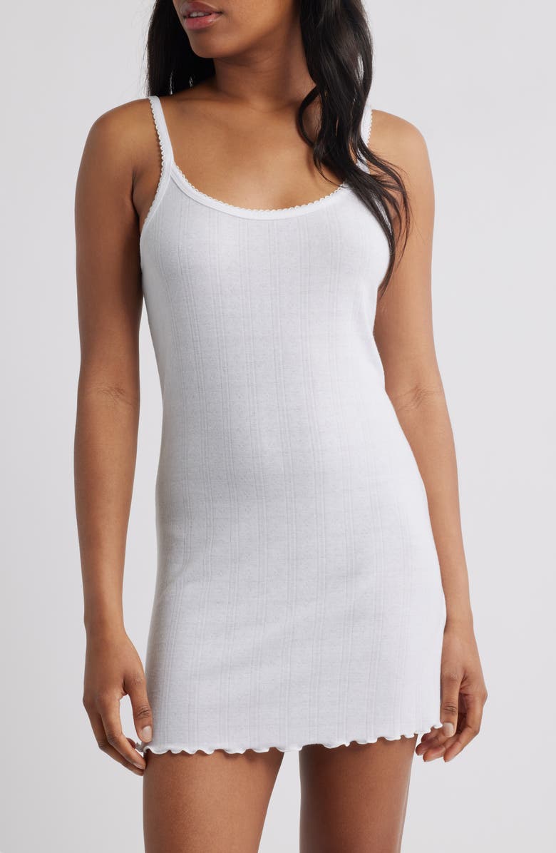 Open Edit Pointelle Knit Chemise, Main, color, White