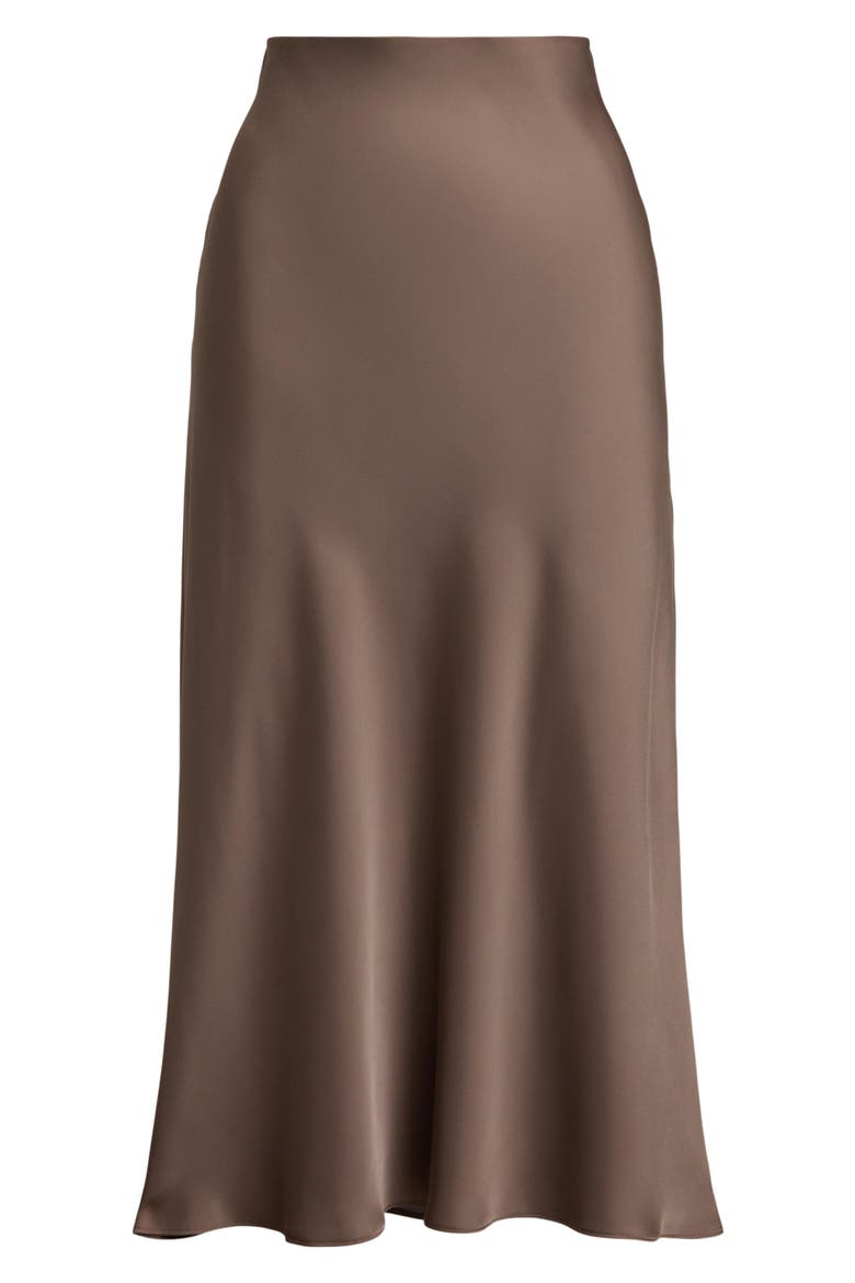 Satin Charmeuse Midi Skirt, Alternate, color, TAUPE BROWN