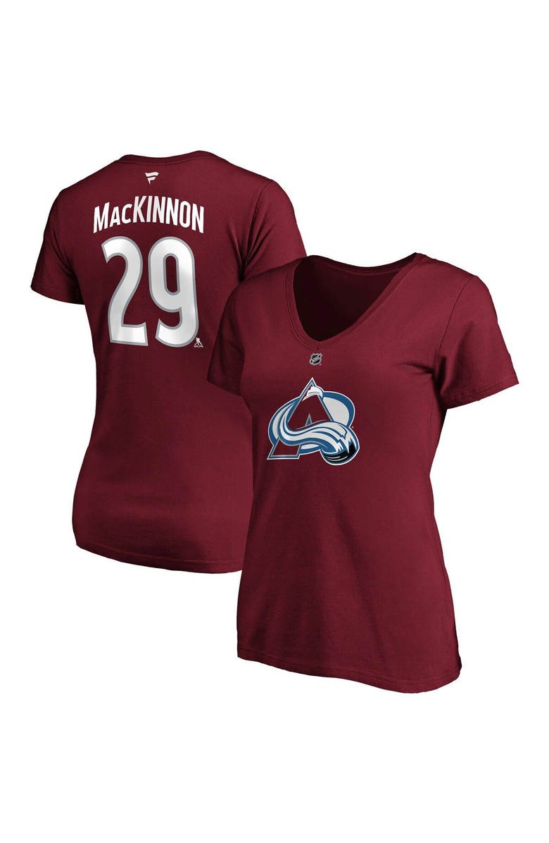 FANATICS Women's Fanatics Branded Nathan MacKinnon Burgundy Colorado Avalanche Plus Size Name & Number V-Neck T-Shirt, Main, color, Burgundy
