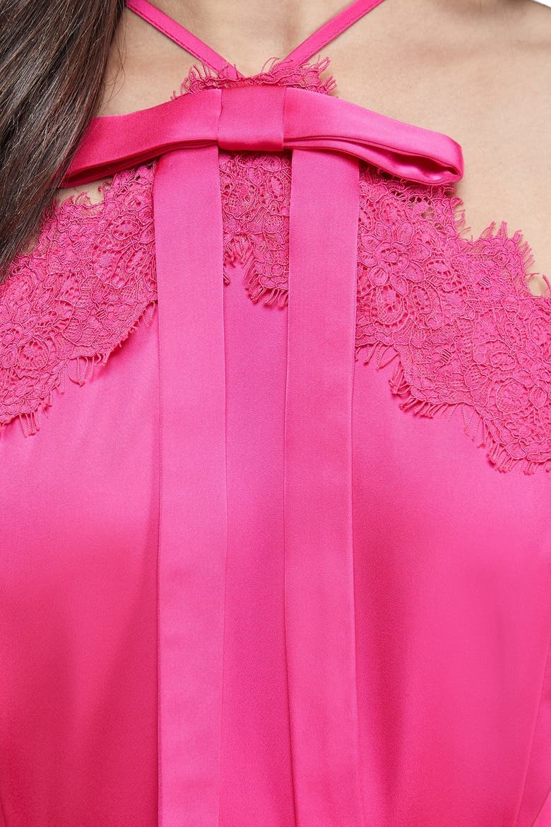 Lace Detail Midi Prom Dress, Alternate, color, Magenta