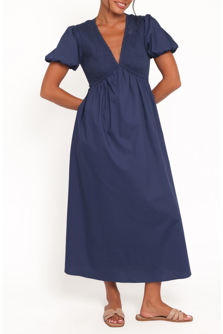 Ilyana Puff Sleeve Cotton Maxi Dress, Main, color, NAVY