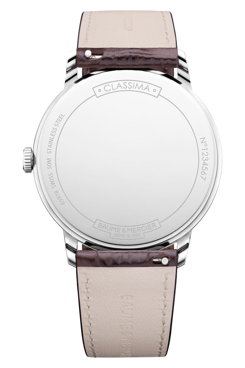 Classima Leather Strap Watch, 40mm, Alternate, color, SILVER