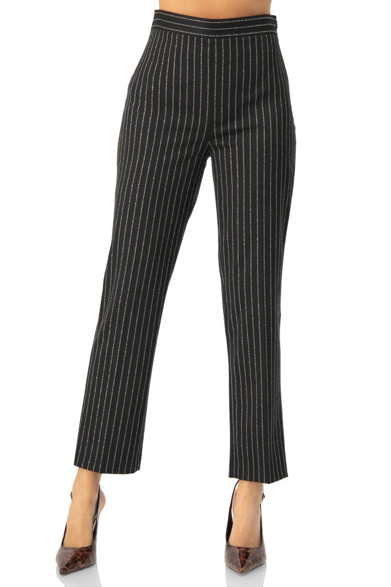 Straight-Leg Striped Trousers, Main, color, Black