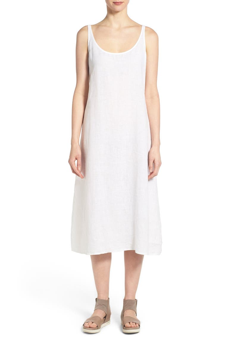 Organic Linen Scoop Neck Midi Tank Dress, Main, color, WHITE