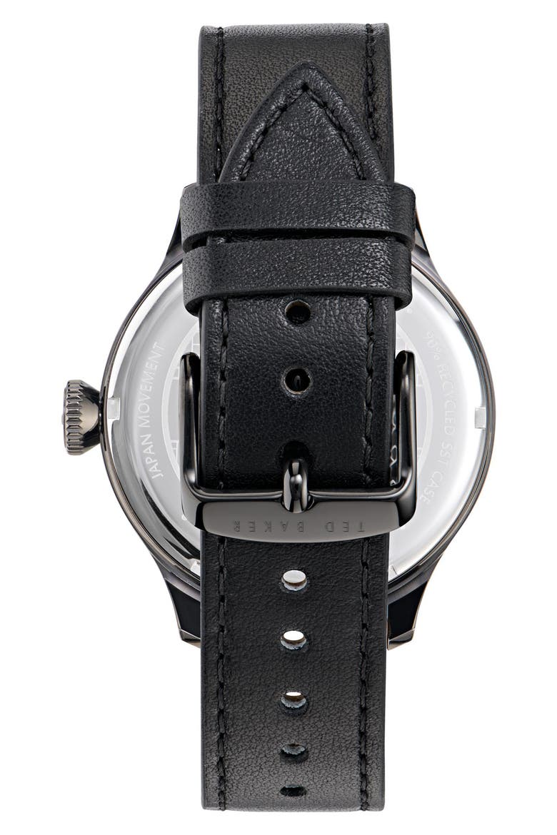 Leather Strap Watch, 20mm, Alternate, color, BLACK