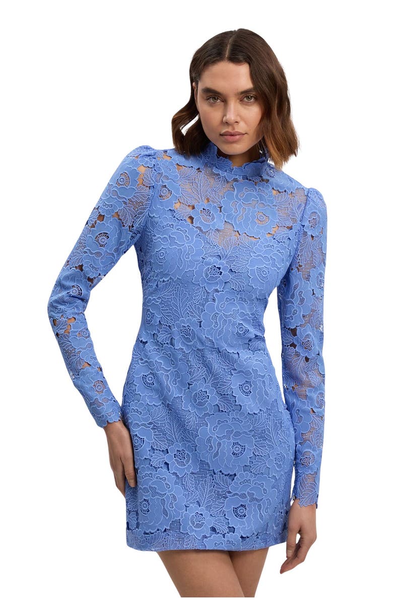 Karen Millen Guipure Lace High Neck Woven Mini Dress, Main, color, Pale Blue