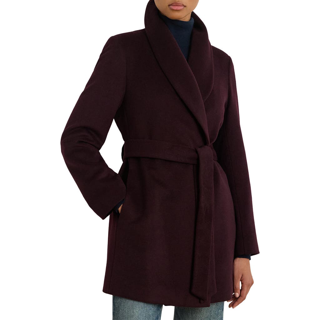 Ralph Lauren Lauren Wool Blend Wrap Coat In Burgundy