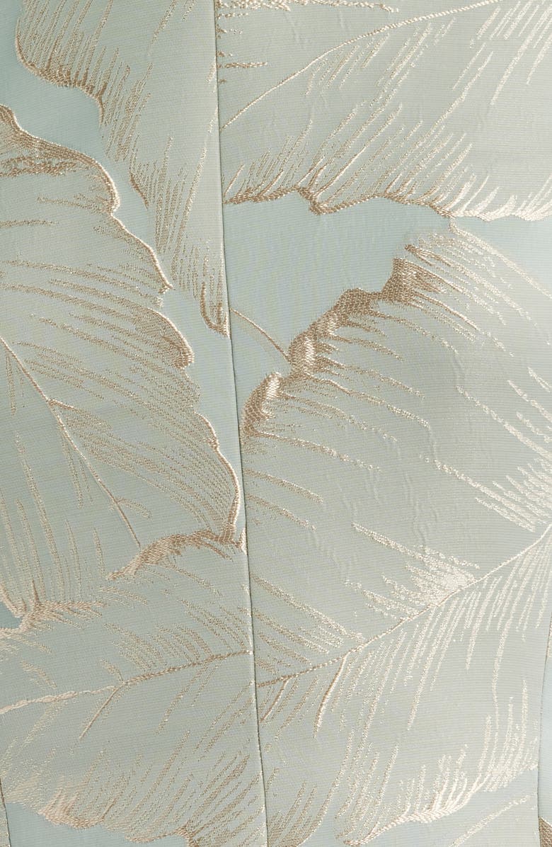 Anne Klein Leaf Jacquard Sleeveless Fit & Flare Dress, Alternate, color, Soft Aloe/ Gold