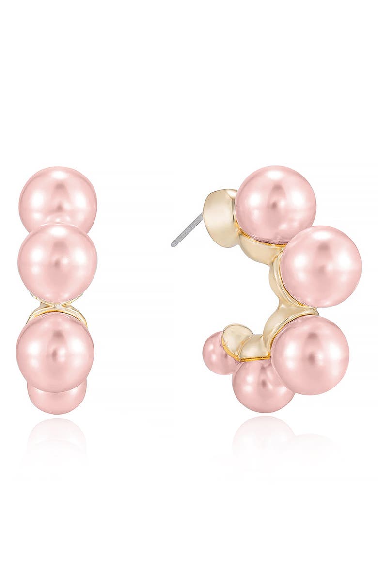 Ettika Five-Point Imitation Pearl Huggie Hoop Earrings, Main, color, 