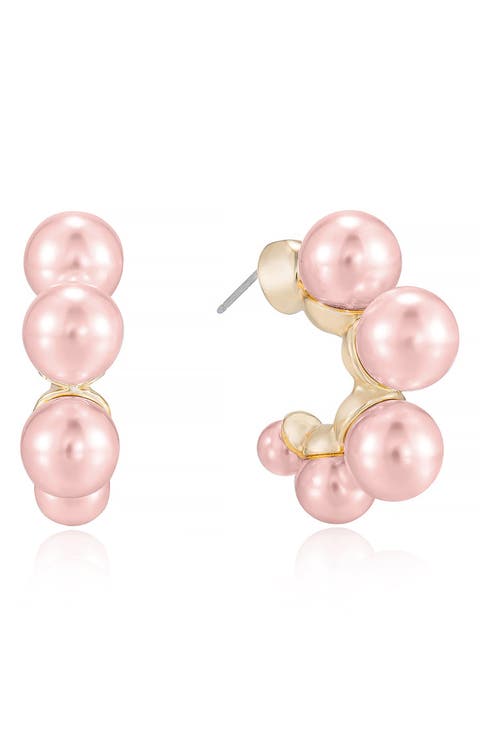 Five-Point Imitation Pearl Huggie Hoop Earrings