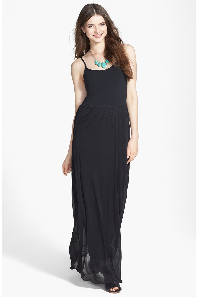 Frenchi® V-Strap Maxi Dress, Main, color, BLACK