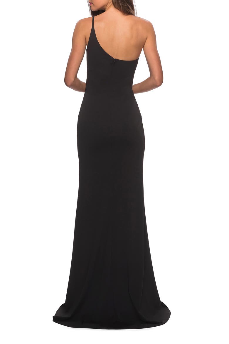 One-Shoulder Jersey Gown, Alternate, color, BLACK