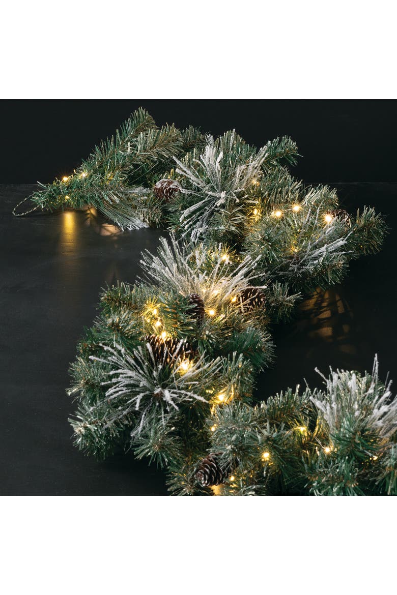 Sullivans LED Pine Garland for Christmas Decor 108in Long Realistic PVC and Rattan Greenery Perfect for Mantels and Doorways, Alternate, color, Green