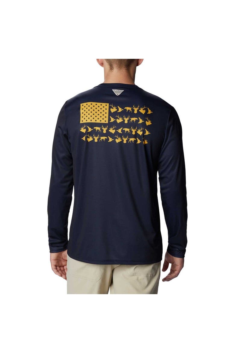 Men's Columbia Navy West Virginia Mountaineers Terminal Shot Omni-Shade Omni-Wick Long Sleeve T-Shirt, Alternate, color, Navy