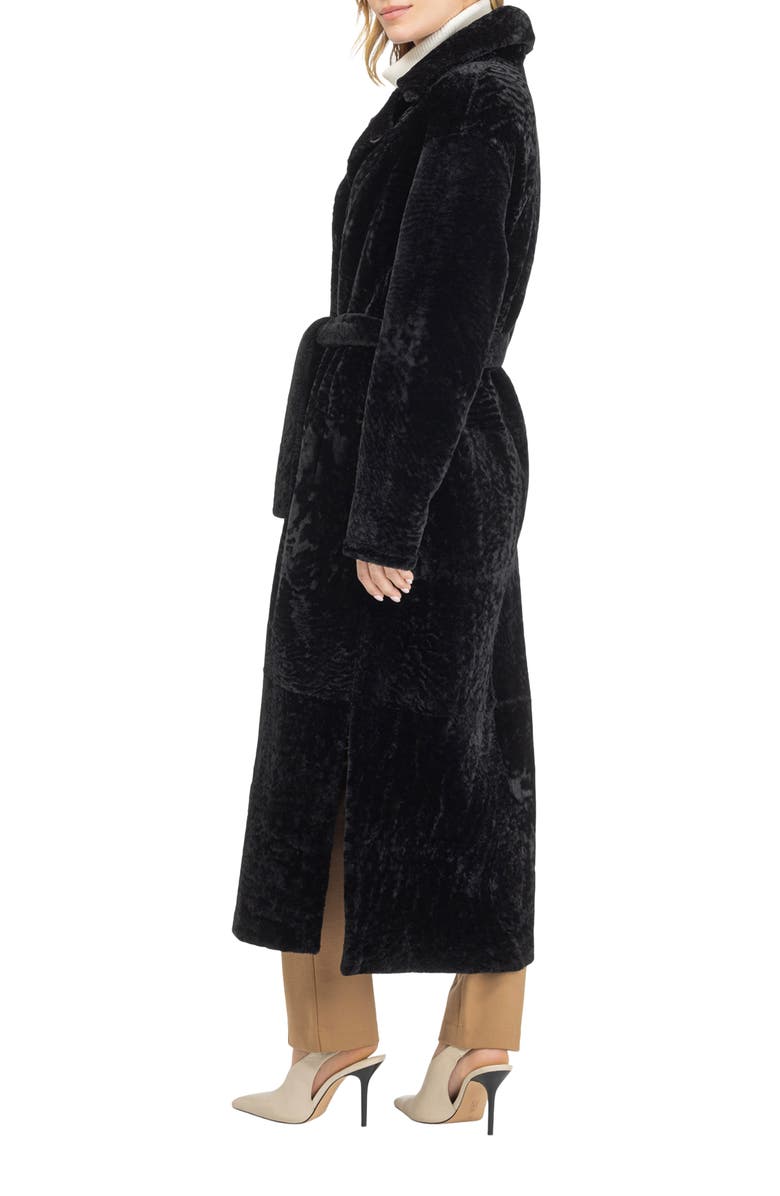 GORSKI Reversible Textured Genuine Shearling Coat with Side Slits, Belt, Alternate, color, Black/Black