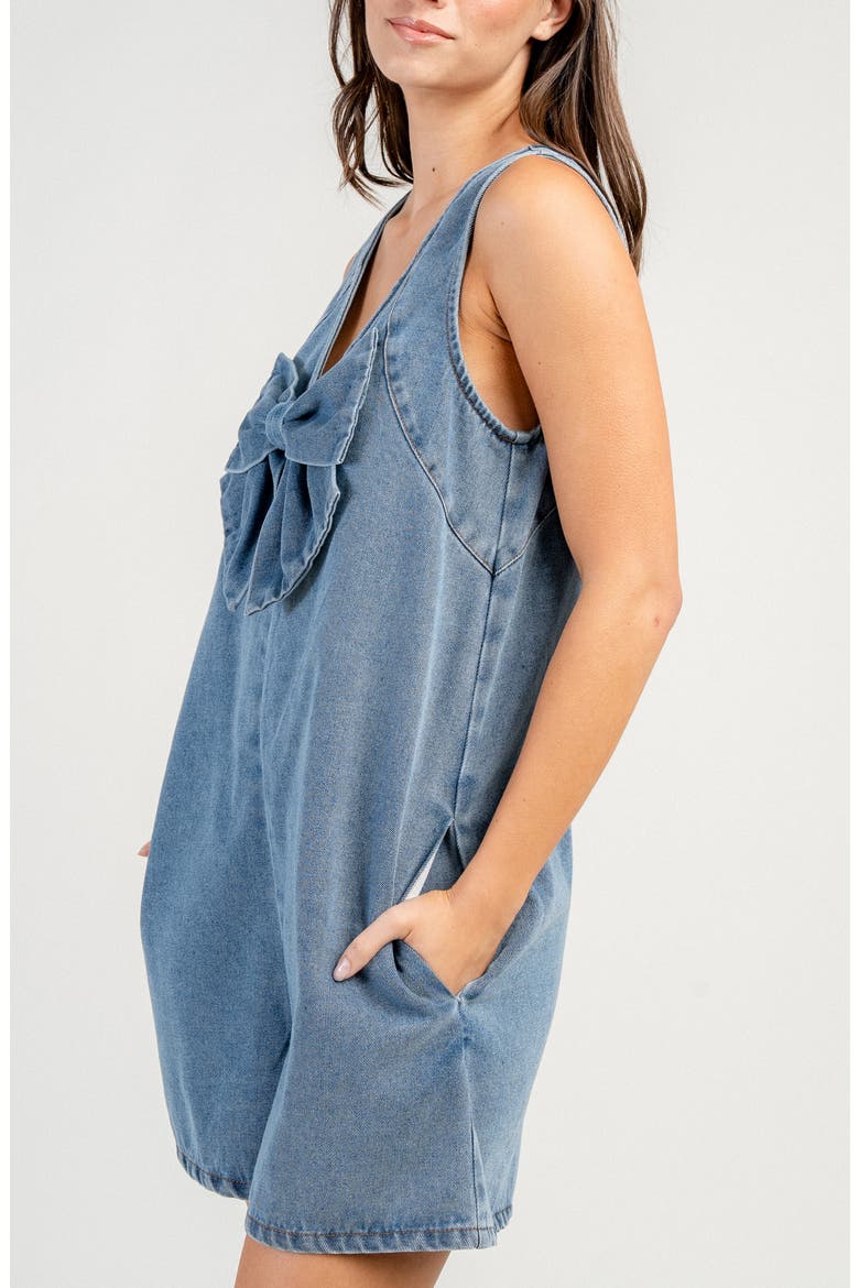 Bow Front Denim Romper, Alternate, color, LIGHT BLUE