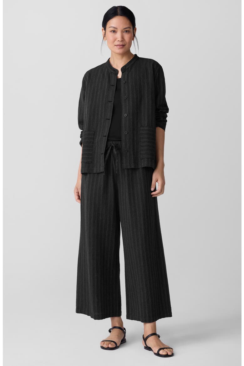 Stripe Organic Cotton Blend Crop Wide Leg Pants, Alternate, color, BLACK