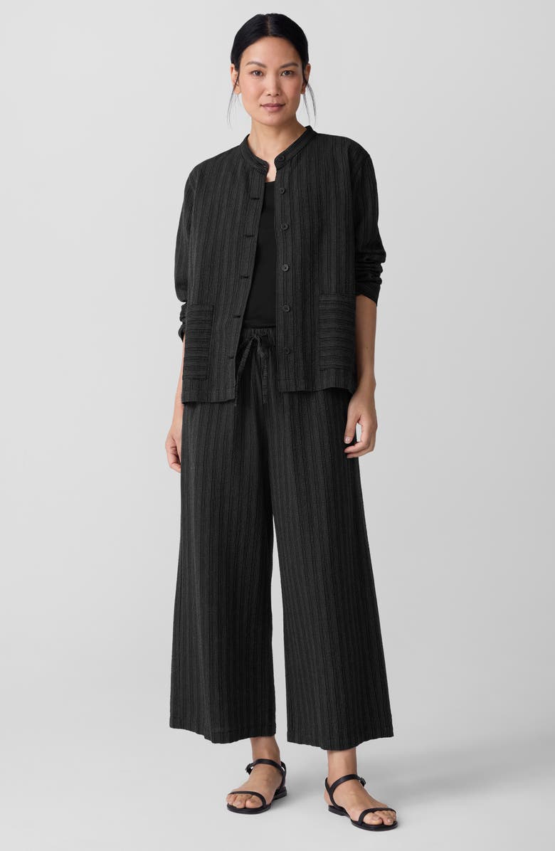 Eileen Fisher Stripe Organic Cotton Blend Crop Wide Leg Pants, Alternate, color, Black