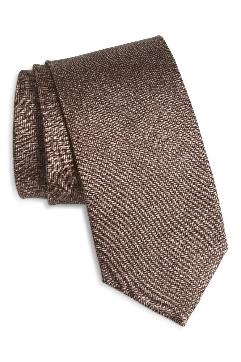 Brown Mélange Silk Herringbone Tie, Main, color, CHOCOLATE