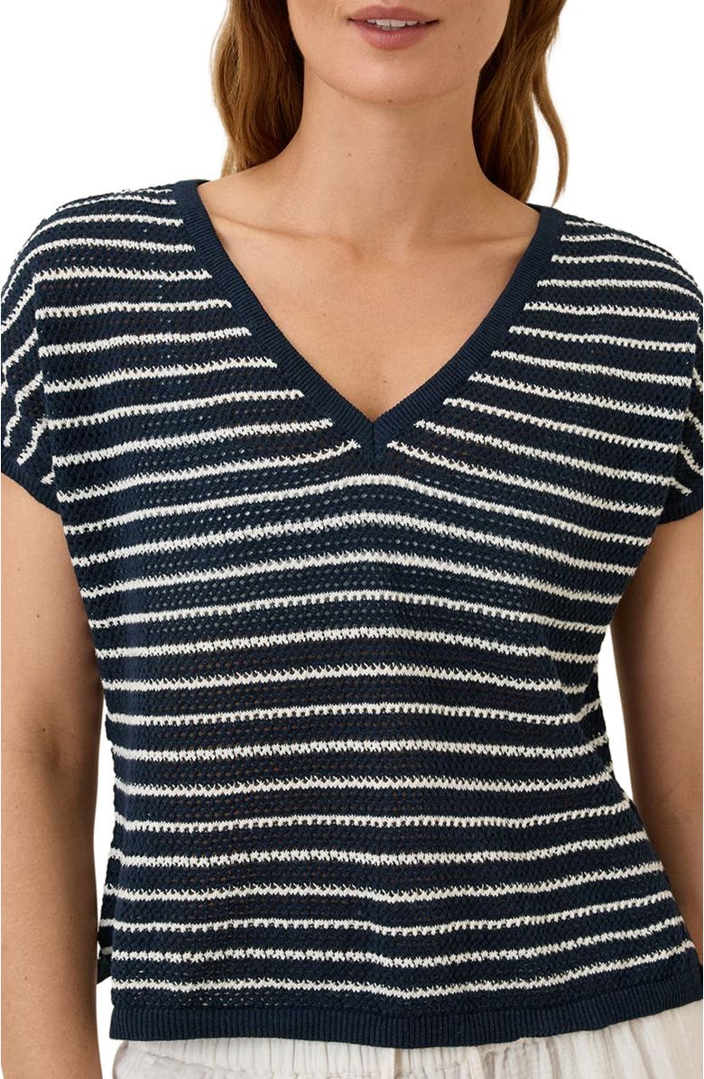 Pact Beachside Linen V-Neck Top Made with Organic Cotton, Alternate, color, Capri Stripe