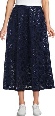 Lands' End Sequin Lace Mid Rise Midi Skirt