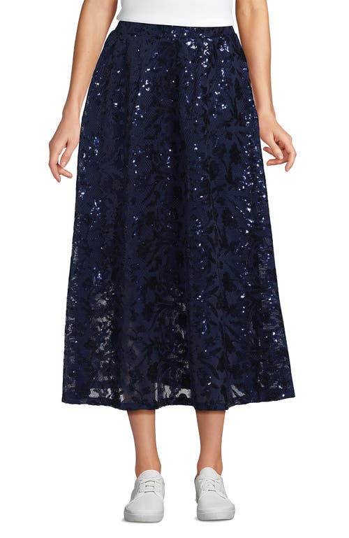 Lands' End Sequin Lace Mid Rise Midi Skirt In Blue