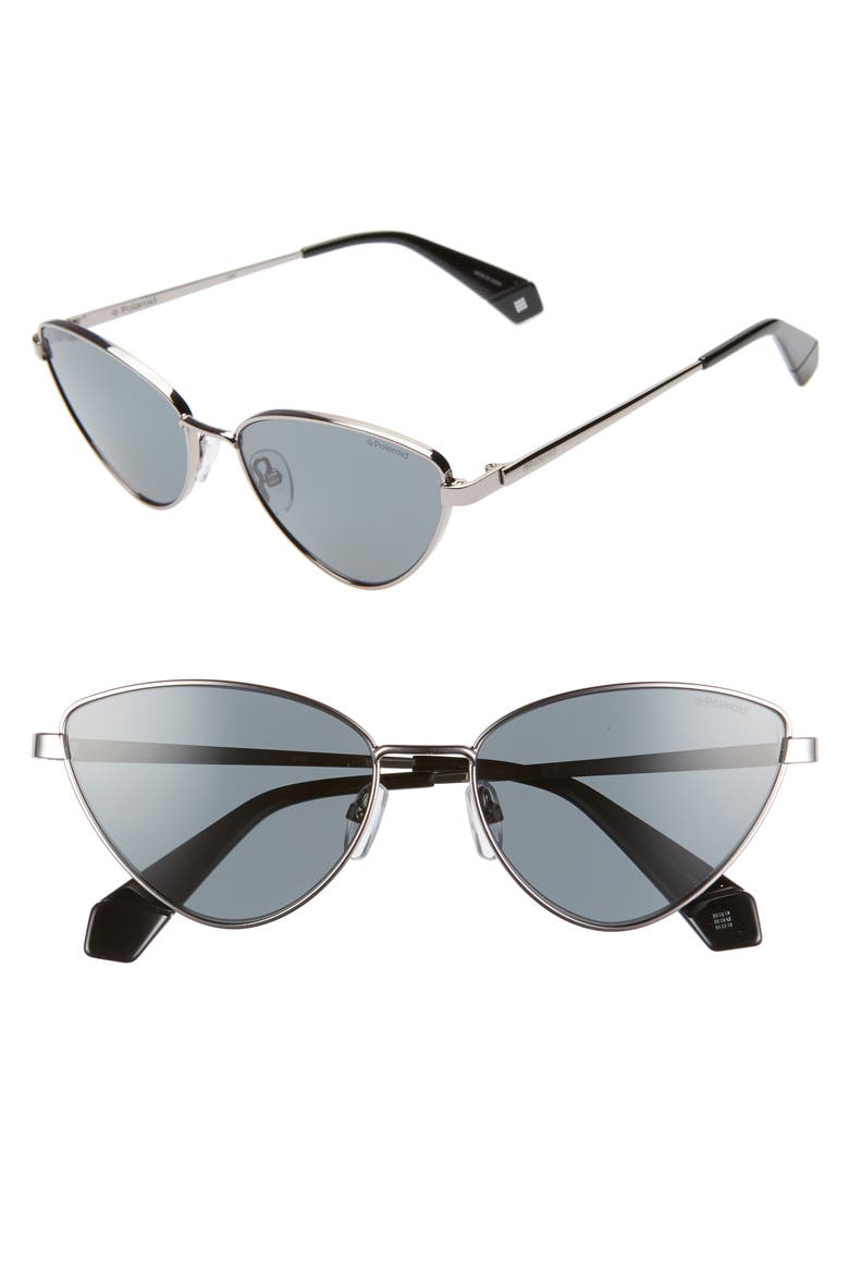 56mm Polarized Cat Eye Sunglasses, Main, color, BLACK/ RUTHENIUM