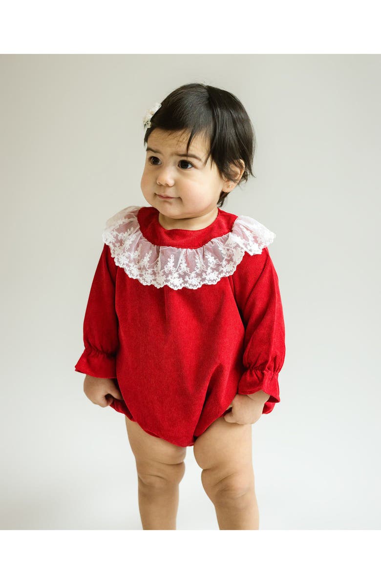 Cuclie Lace Collar Bubble Romper, Alternate, color, Red
