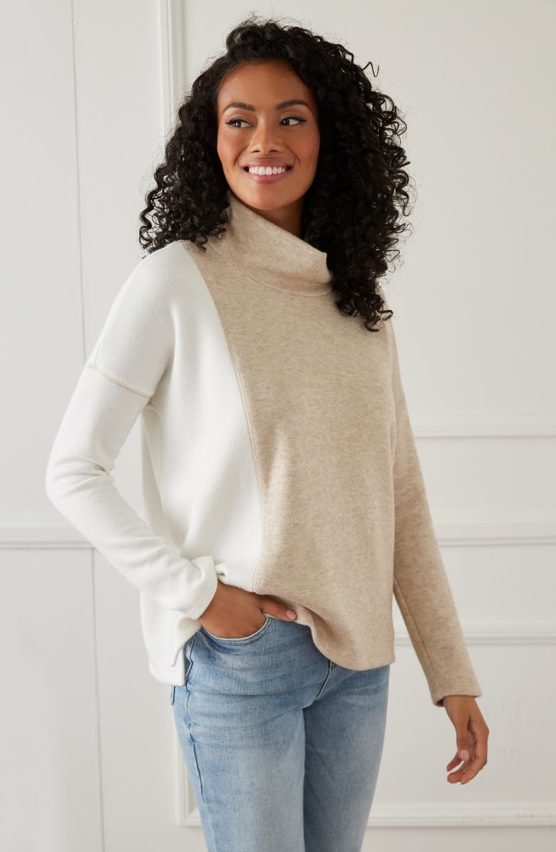 Karen Kane Colorblock Turtleneck Sweater, Alternate, color,