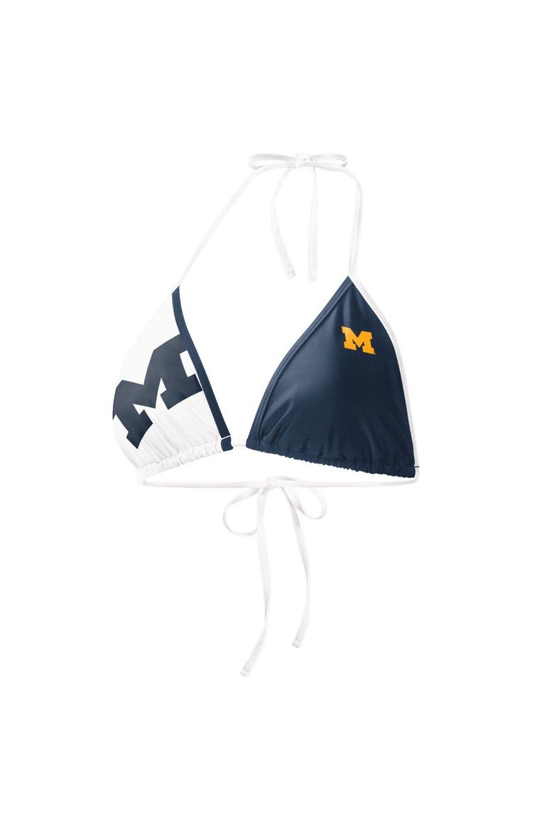 Women's G-III 4Her by Carl Banks Navy/White Michigan Wolverines Play Action Bikini Top, Main, color, Navy