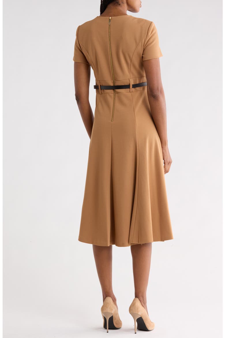 Short Sleeve Belted A-Line Midi Dress, Alternate, color, LUGGAGE