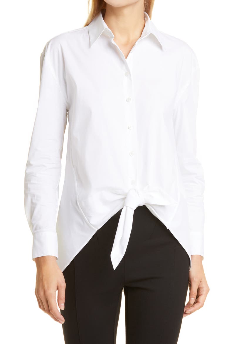 DONNA KARAN WOMAN Tie Front Button-Up Shirt, Main, color, WHITE
