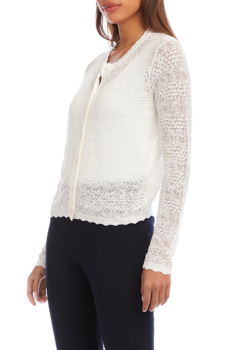 Pointelle Stitch Cotton Blend Cardigan, Alternate, color, WHITE