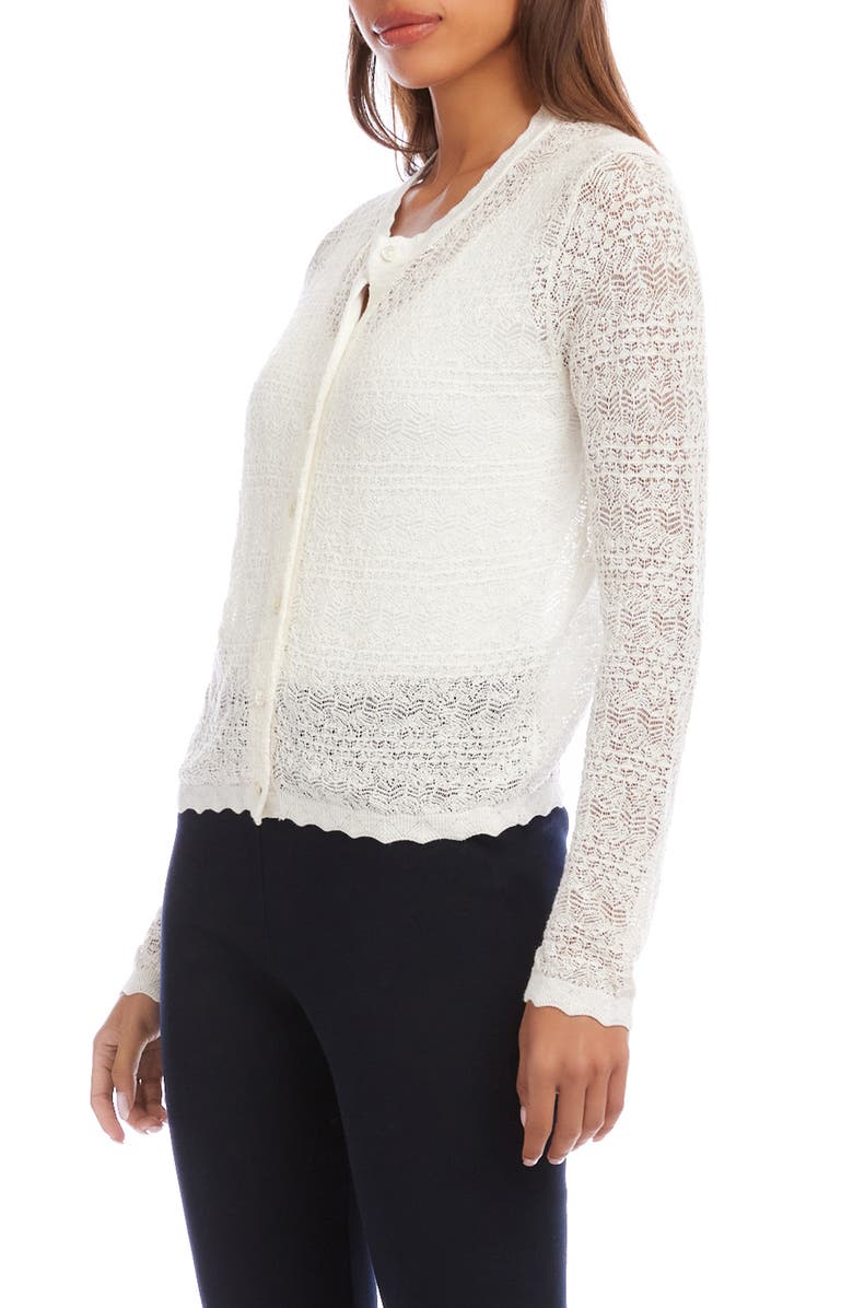 Karen Kane Pointelle Stitch Cotton Blend Cardigan, Alternate, color, White