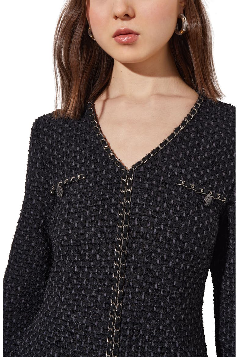Metallic Braid Detail Long Sleeve Dress, Alternate, color, BLK/ GRANITE