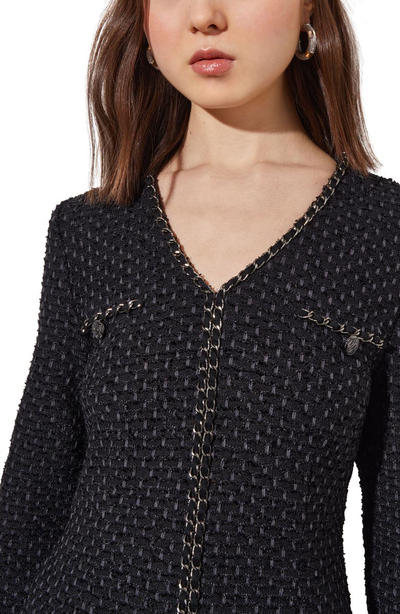 Ming Wang Metallic Braid Detail Long Sleeve Dress, Alternate, color, Blk/ Granite